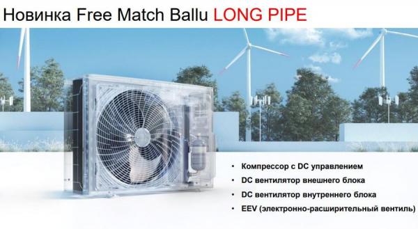 Внешний блок мульти сплит-системы на 2 комнаты Ballu Free Match ERP LONG PIPE B2OI-FM/out-18HN8/LP_EU в Москве